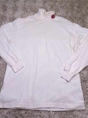 Sunbelt Sportswear White Turtleneck Womens L Rose Lace Collar Made USA